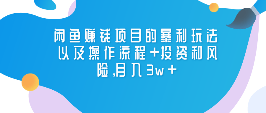 闲鱼赚钱项目的暴利玩法 以及操作流程+投资和风险,月入3w+